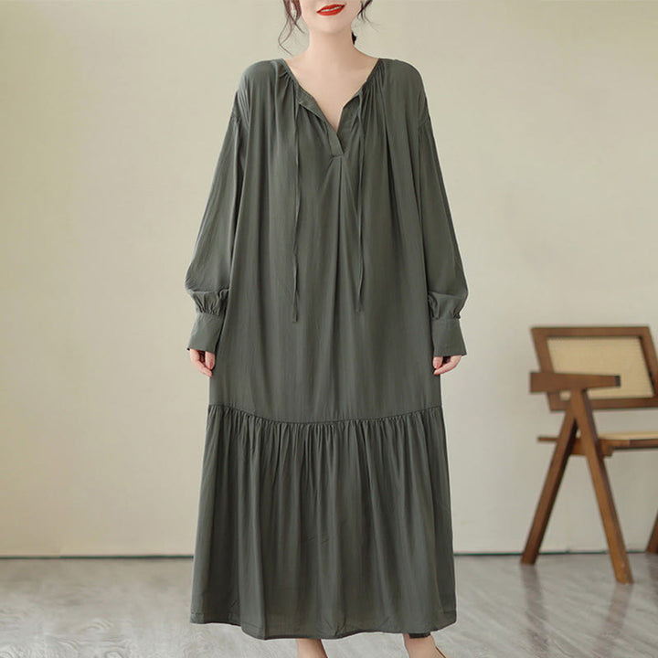 Vestido midi de gasa con bolsillos y estilo casual de dos caras con Buddha Stones - image 13