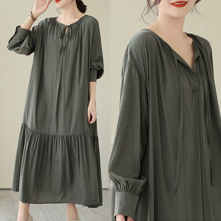 Vestido midi de gasa con bolsillos y estilo casual de dos caras con Buddha Stones - image 15