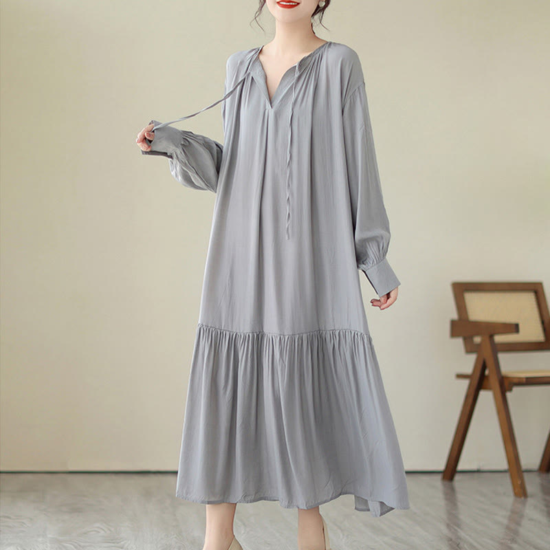 Vestido midi de gasa con bolsillos y estilo casual de dos caras con Buddha Stones - image 23