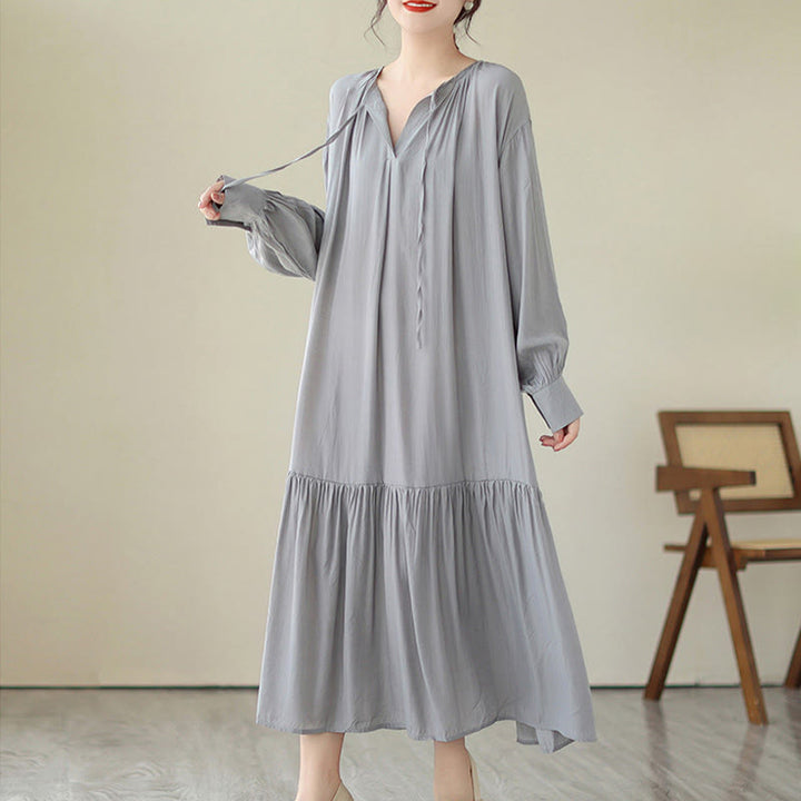 Vestido midi de gasa con bolsillos y estilo casual de dos caras con Buddha Stones - image 23