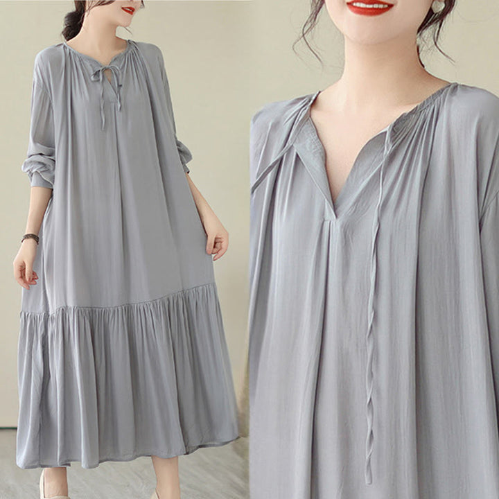 Vestido midi de gasa con bolsillos y estilo casual de dos caras con Buddha Stones - image 25