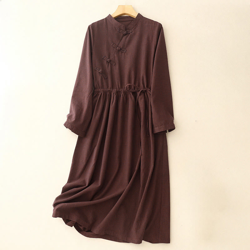 Vestido midi informal de algodón con botones de rana y bolsillos de Buddha Stones - Rojo oscuro - US8-10，UK/AU12-14，EU40-42 (2XL) - image 1