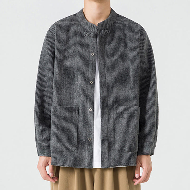 Chaqueta de algodón para hombre con diseño de botones de rana y manga larga con Buddha Stones y bolsillos - Negro - US/UK/AU46, EU56 (5XL) - image 0