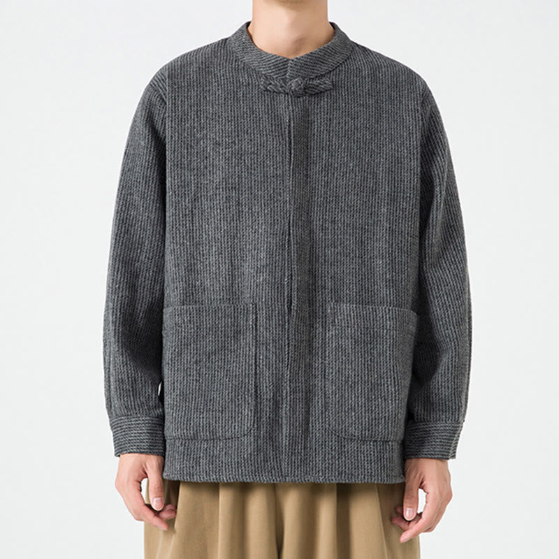 Chaqueta de algodón para hombre con diseño de botones de rana y manga larga con Buddha Stones y bolsillos - image 17