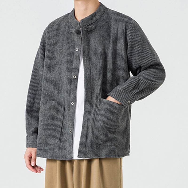 Chaqueta de algodón para hombre con diseño de botones de rana y manga larga con Buddha Stones y bolsillos - image 4