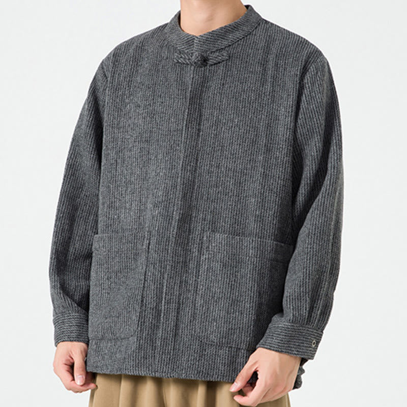 Chaqueta de algodón para hombre con diseño de botones de rana y manga larga con Buddha Stones y bolsillos - image 6