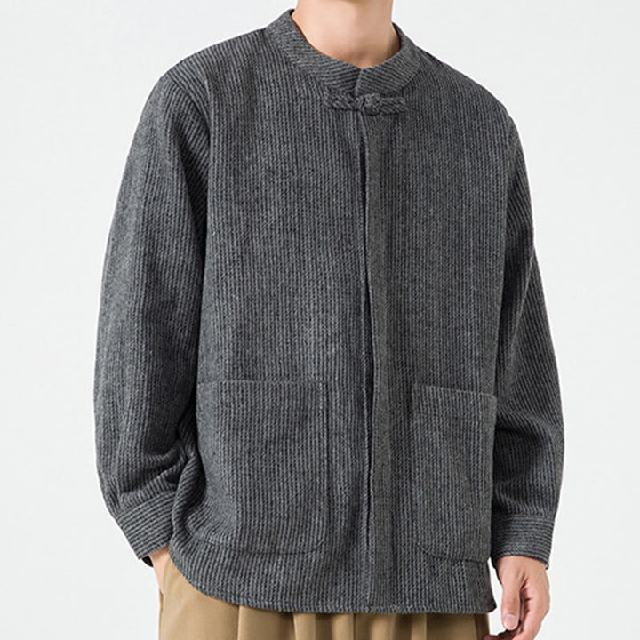 Chaqueta de algodón para hombre con diseño de botones de rana y manga larga con Buddha Stones y bolsillos - image 13