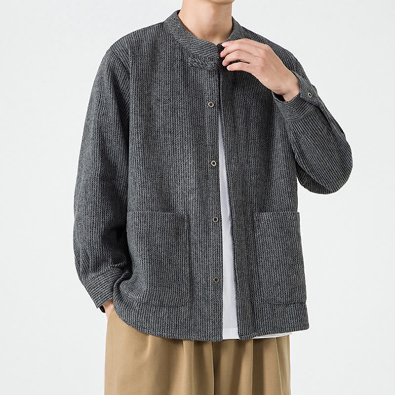 Chaqueta de algodón para hombre con diseño de botones de rana y manga larga con Buddha Stones y bolsillos - image 14