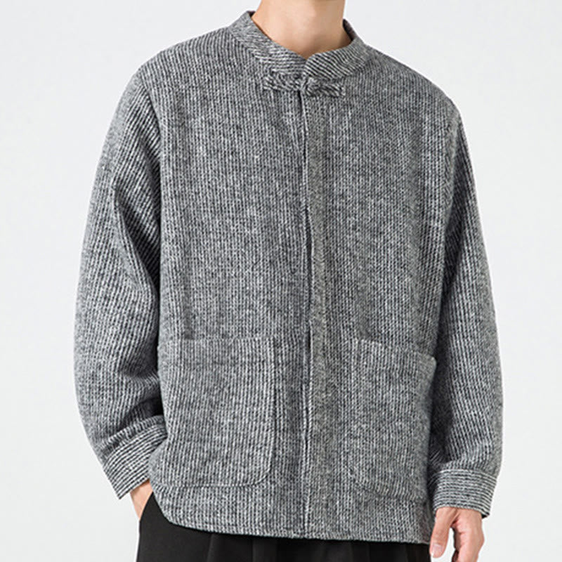 Chaqueta de algodón para hombre con diseño de botones de rana y manga larga con Buddha Stones y bolsillos - image 31