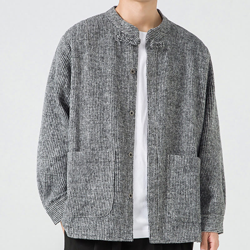 Chaqueta de algodón para hombre con diseño de botones de rana y manga larga con Buddha Stones y bolsillos - image 24