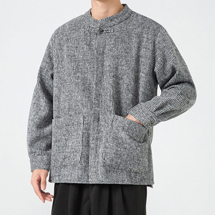 Chaqueta de algodón para hombre con diseño de botones de rana y manga larga con Buddha Stones y bolsillos - image 33