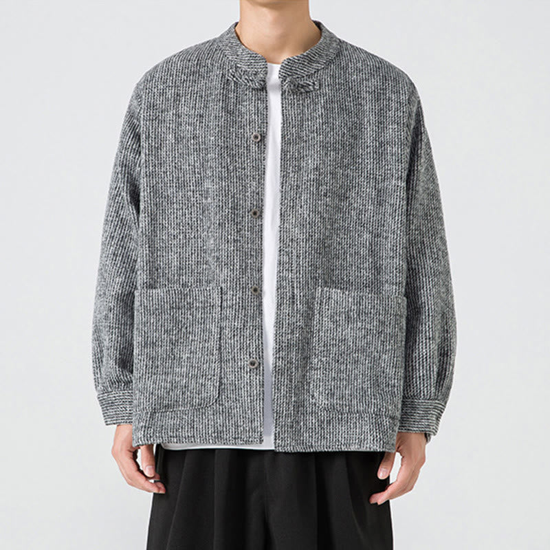 Chaqueta de algodón para hombre con diseño de botones de rana y manga larga con Buddha Stones y bolsillos - image 34