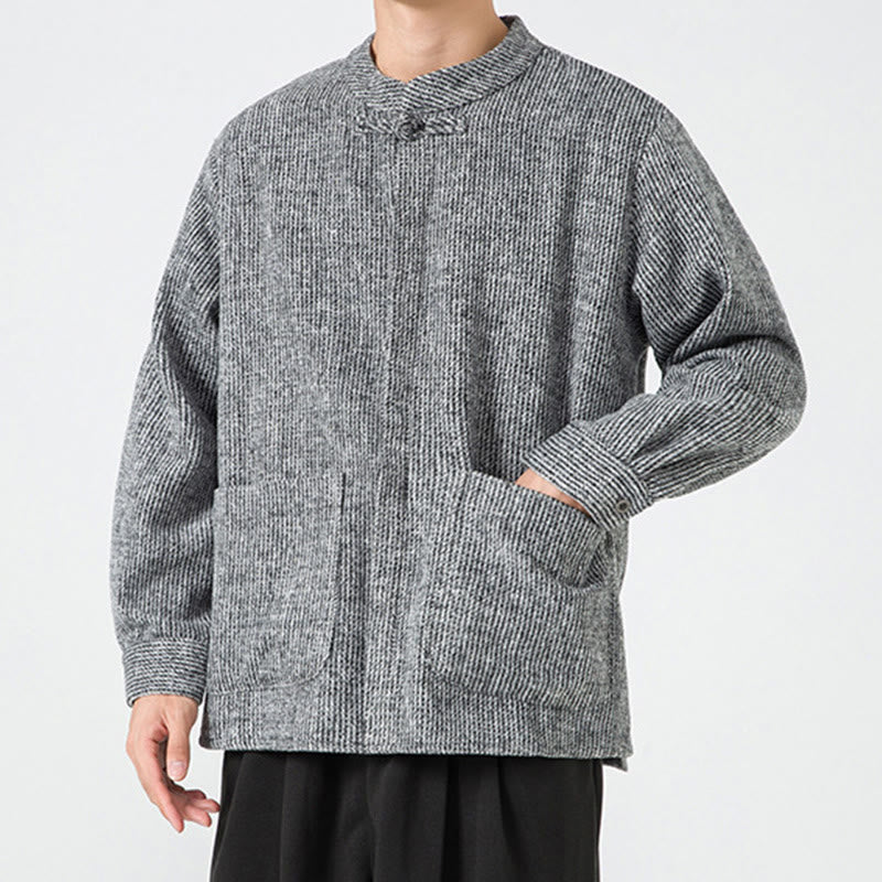 Chaqueta de algodón para hombre con diseño de botones de rana y manga larga con Buddha Stones y bolsillos - image 32