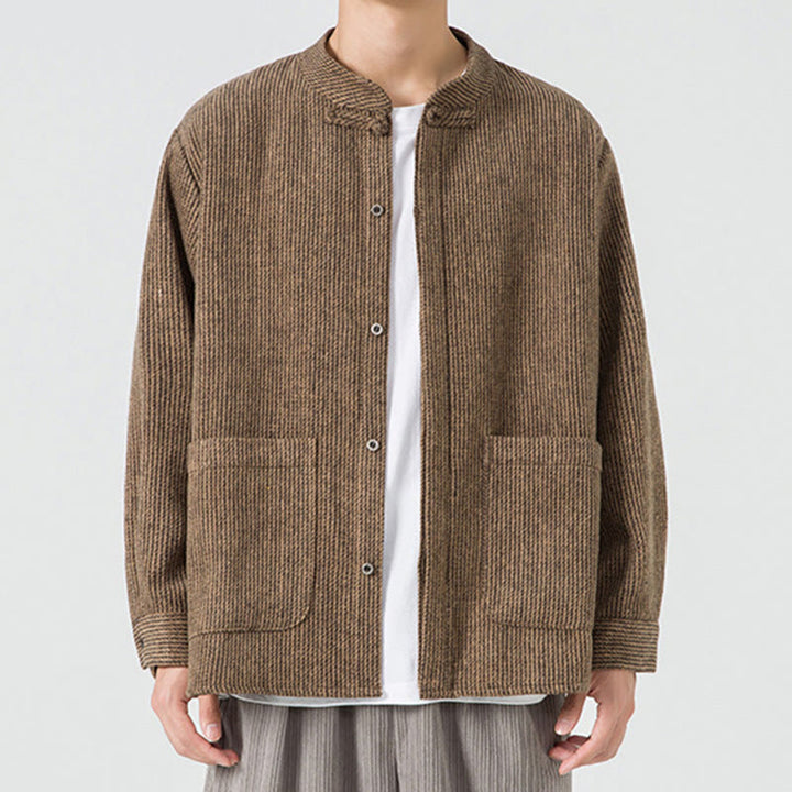 Chaqueta de algodón para hombre con diseño de botones de rana y manga larga con Buddha Stones y bolsillos - image 42