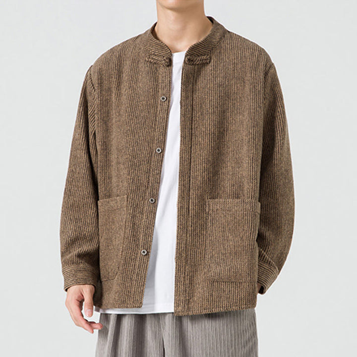 Chaqueta de algodón para hombre con diseño de botones de rana y manga larga con Buddha Stones y bolsillos - image 41