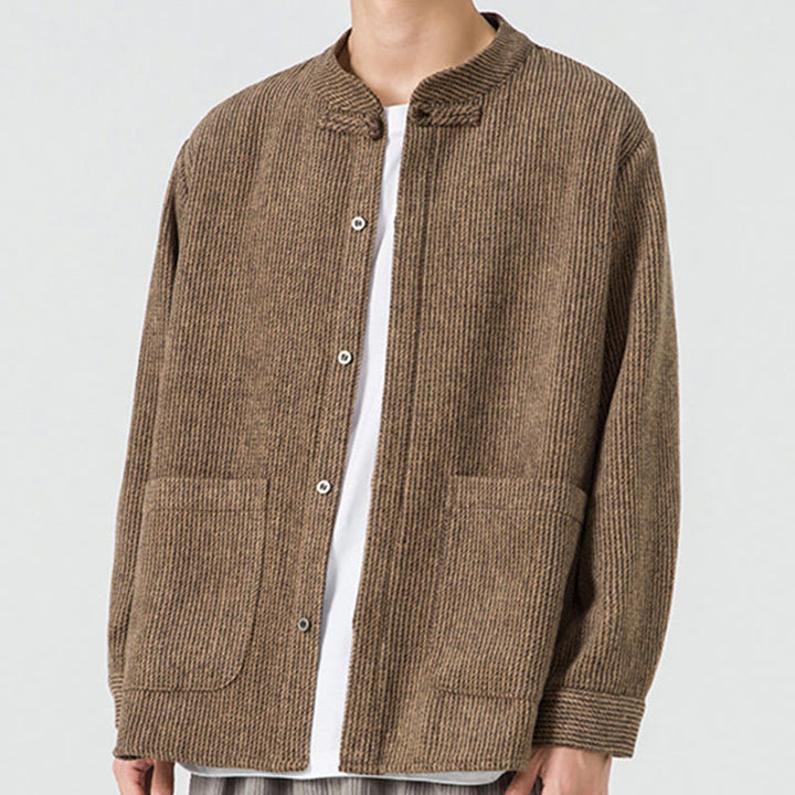 Chaqueta de algodón para hombre con diseño de botones de rana y manga larga con Buddha Stones y bolsillos - image 47