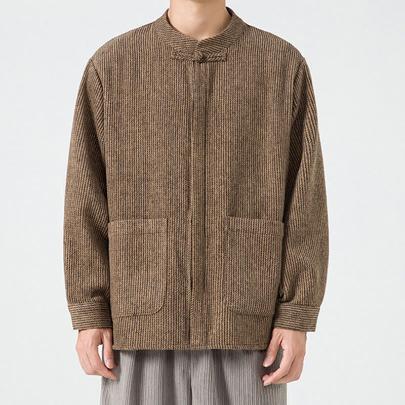 Chaqueta de algodón para hombre con diseño de botones de rana y manga larga con Buddha Stones y bolsillos - image 53