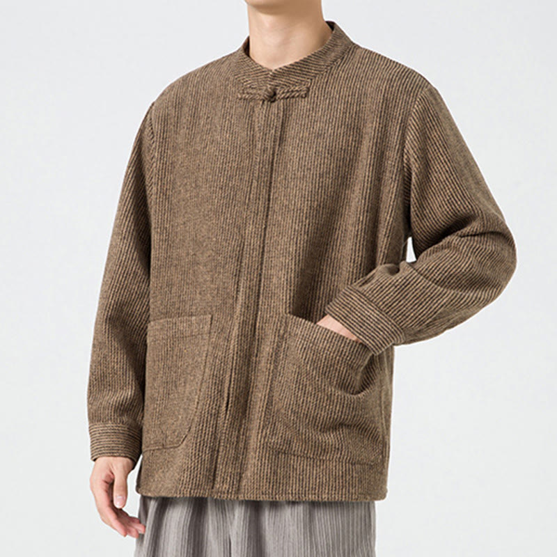 Chaqueta de algodón para hombre con diseño de botones de rana y manga larga con Buddha Stones y bolsillos - image 55