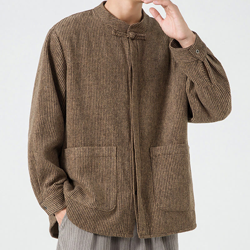 Chaqueta de algodón para hombre con diseño de botones de rana y manga larga con Buddha Stones y bolsillos - image 44