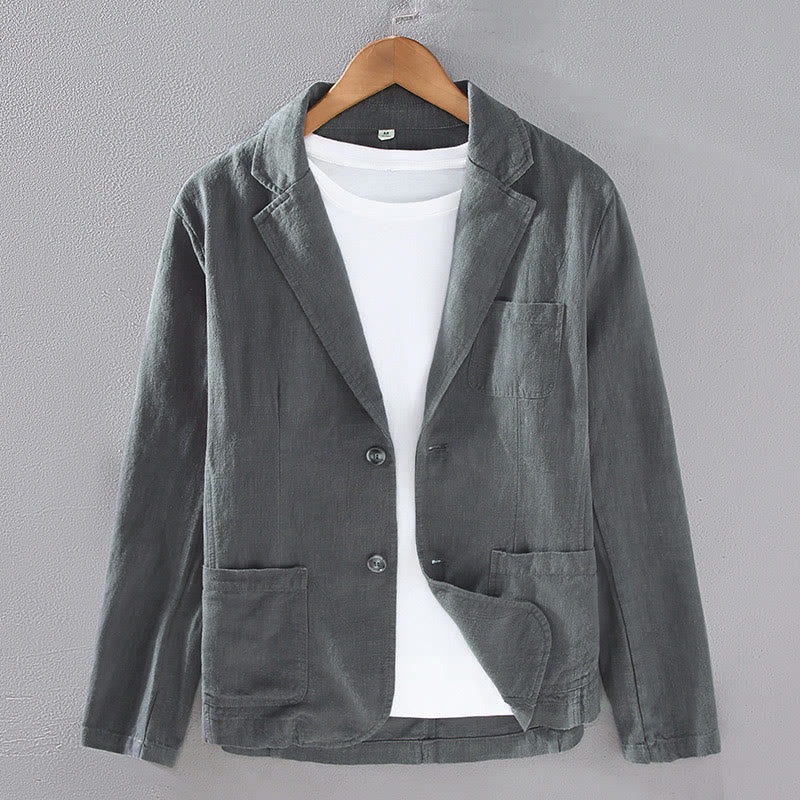 Camisa de lino con botones y bolsillos para hombre, diseño liso, de manga larga y Buddha Stones - Gris oscuro - US/UK/AU42, EU52 (3XL) - image 1