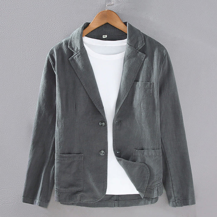 Camisa de lino con botones y bolsillos para hombre, diseño liso, de manga larga y Buddha Stones - Gris oscuro - US/UK/AU42, EU52 (3XL) - image 1