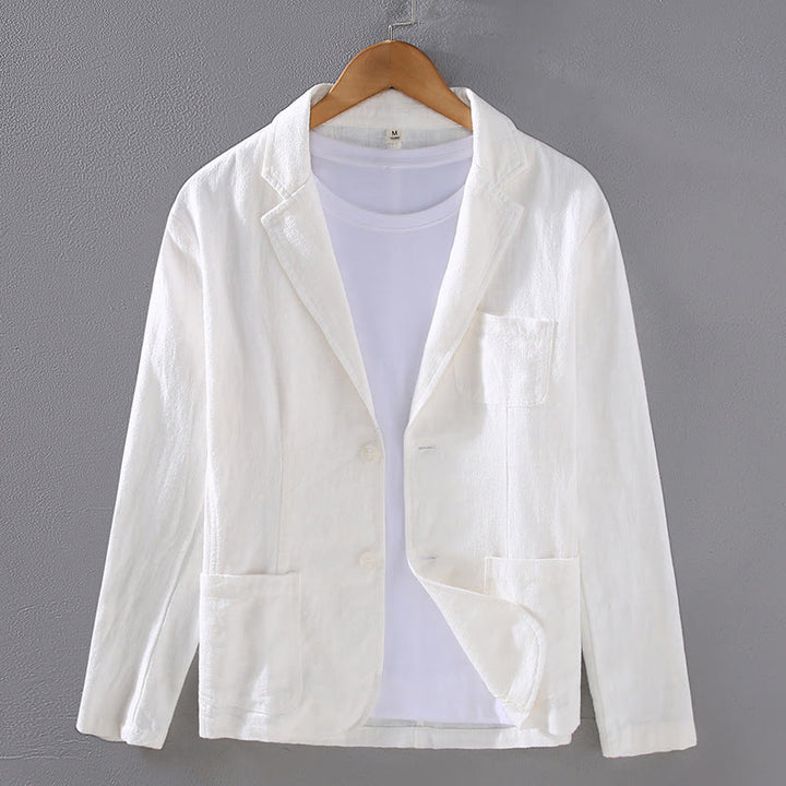 Camisa de lino con botones y bolsillos para hombre, diseño liso, de manga larga y Buddha Stones - Blanco - US/UK/AU42, EU52 (3XL) - image 2