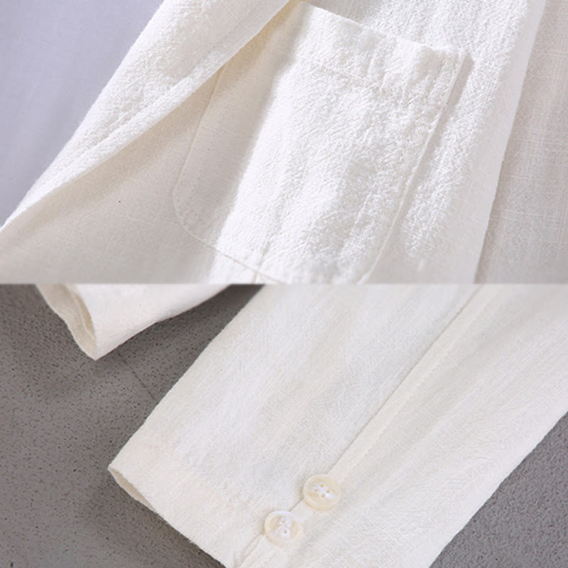 Camisa de lino con botones y bolsillos para hombre, diseño liso, de manga larga y Buddha Stones - image 5