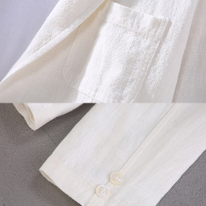 Camisa de lino con botones y bolsillos para hombre, diseño liso, de manga larga y Buddha Stones - image 5