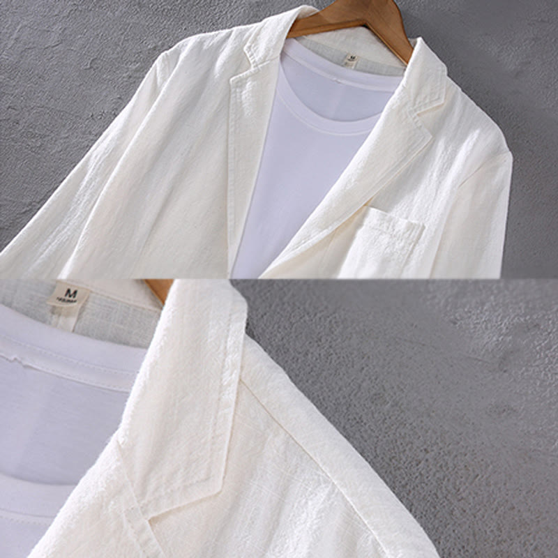 Camisa de lino con botones y bolsillos para hombre, diseño liso, de manga larga y Buddha Stones - image 6