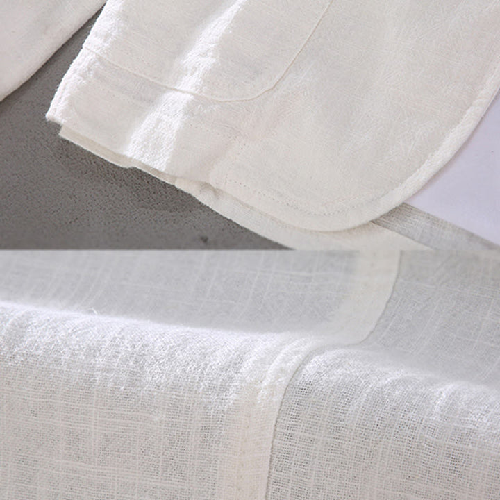 Camisa de lino con botones y bolsillos para hombre, diseño liso, de manga larga y Buddha Stones - image 5