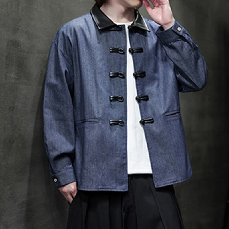 Camisa de algodón de manga larga con botones de rana y bolsillos para hombre de Buddha Stones - image 4