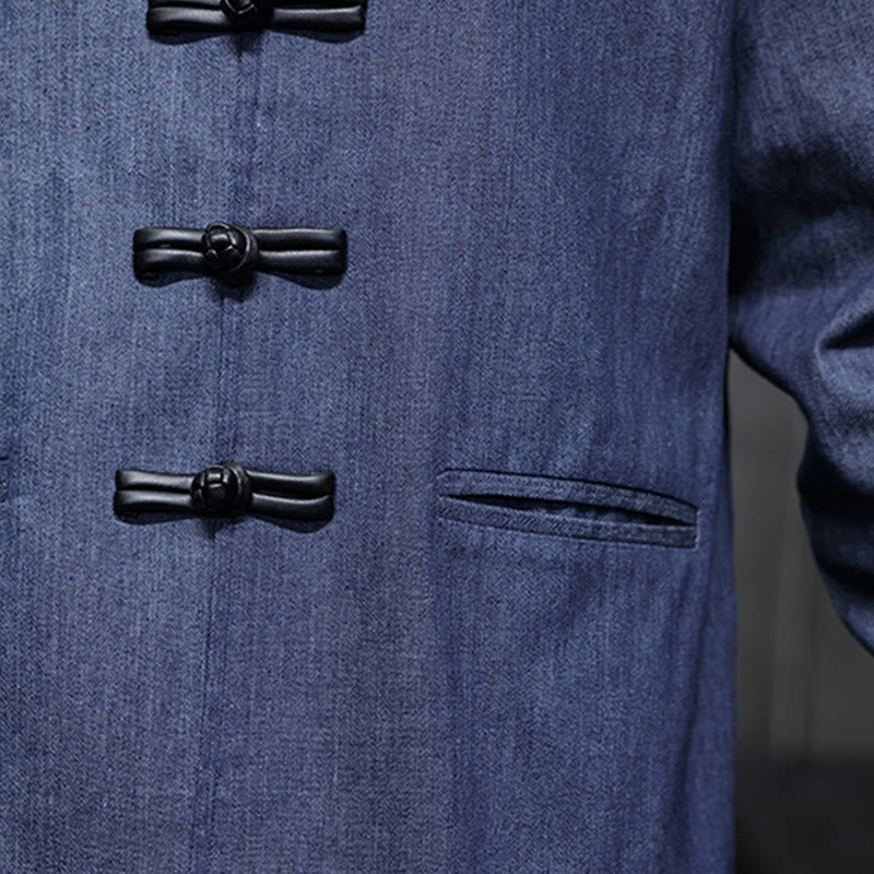 Camisa de algodón de manga larga con botones de rana y bolsillos para hombre de Buddha Stones - image 9