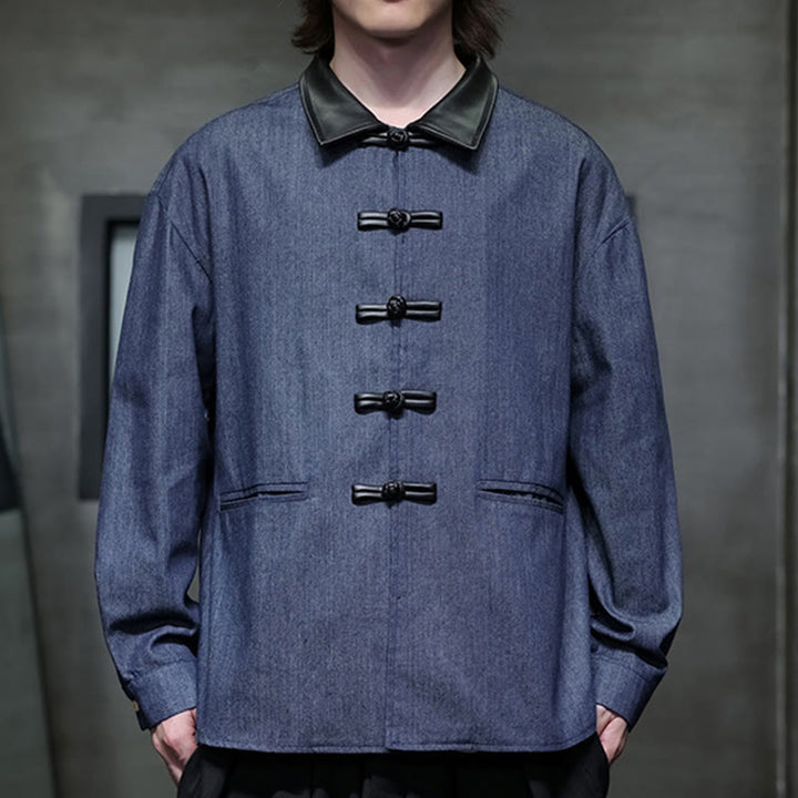 Camisa de algodón de manga larga con botones de rana y bolsillos para hombre de Buddha Stones - image 11