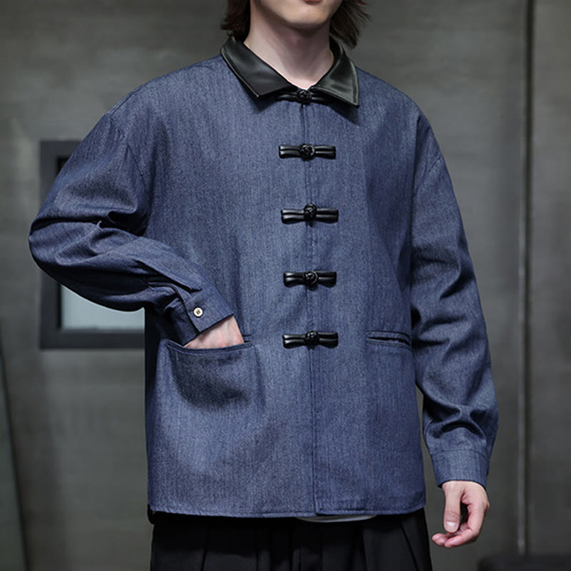 Camisa de algodón de manga larga con botones de rana y bolsillos para hombre de Buddha Stones - image 5