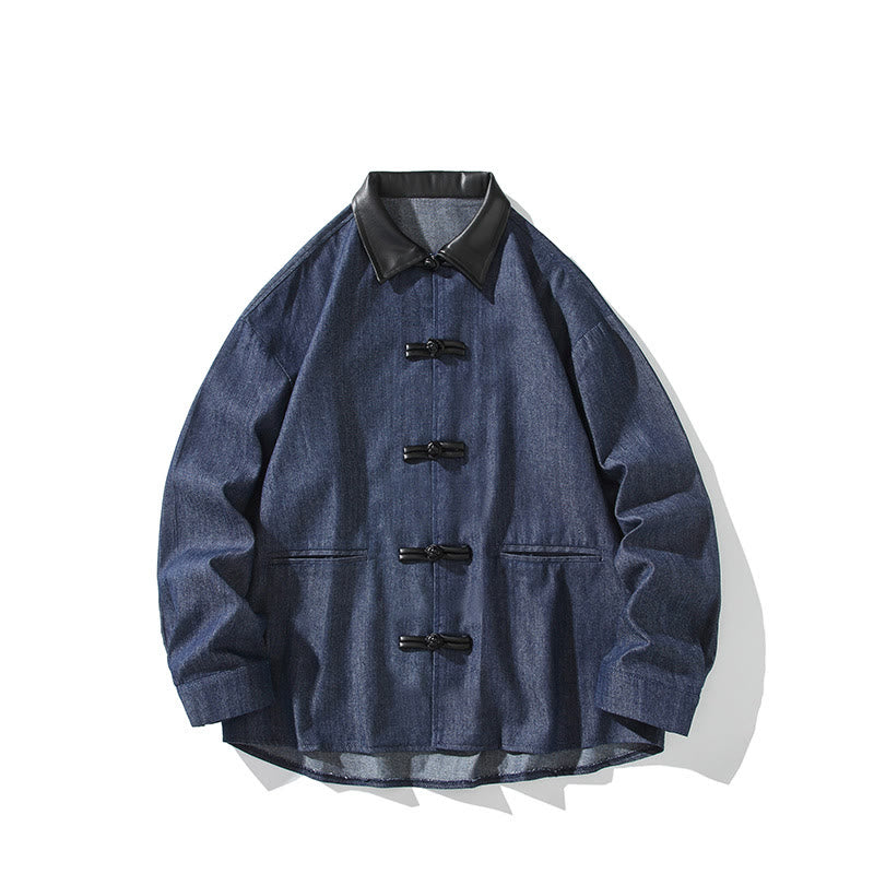 Camisa de algodón de manga larga con botones de rana y bolsillos para hombre de Buddha Stones - image 1