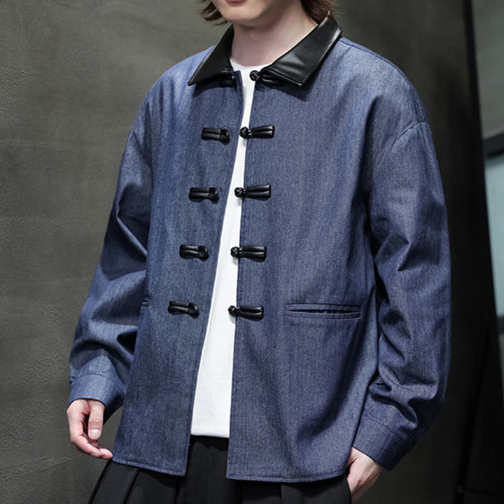 Camisa de algodón de manga larga con botones de rana y bolsillos para hombre de Buddha Stones - image 3
