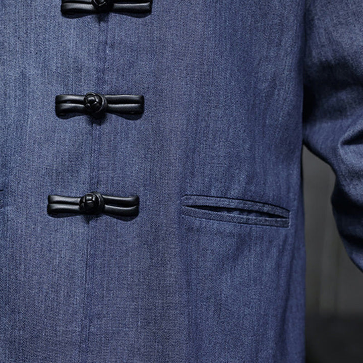 Camisa de algodón de manga larga con botones de rana y bolsillos para hombre de Buddha Stones - image 10