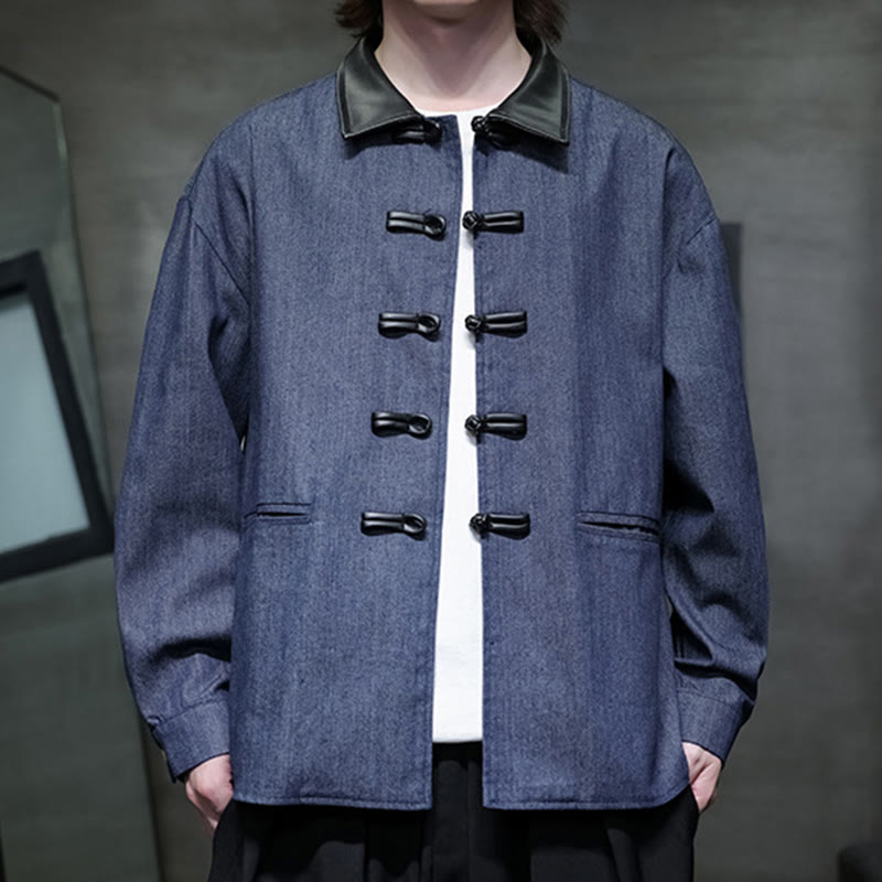 Camisa de algodón de manga larga con botones de rana y bolsillos para hombre de Buddha Stones - image 3