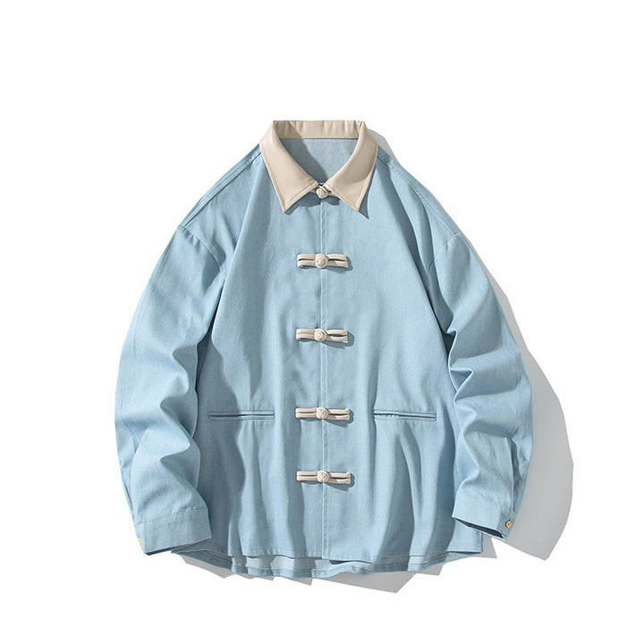 Camisa de algodón de manga larga con botones de rana y bolsillos para hombre de Buddha Stones - image 15