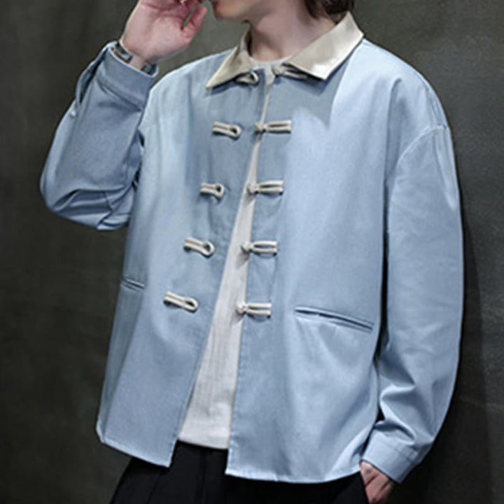 Camisa de algodón de manga larga con botones de rana y bolsillos para hombre de Buddha Stones - image 17