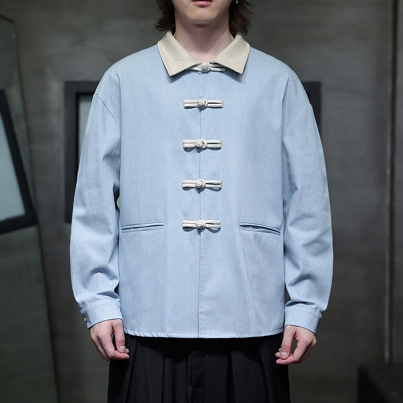 Camisa de algodón de manga larga con botones de rana y bolsillos para hombre de Buddha Stones - image 17