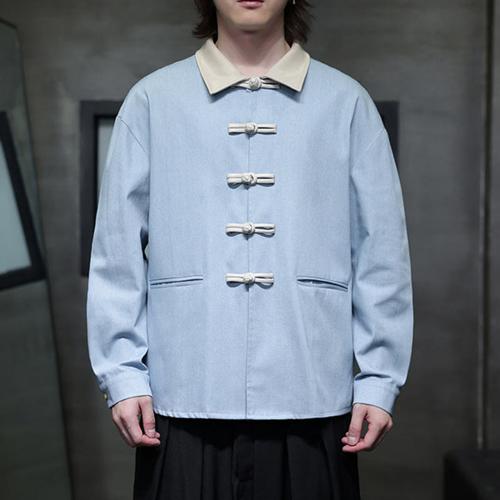 Camisa de algodón de manga larga con botones de rana y bolsillos para hombre de Buddha Stones - image 16