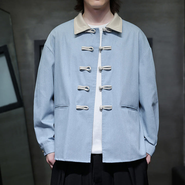 Camisa de algodón de manga larga con botones de rana y bolsillos para hombre de Buddha Stones - image 18