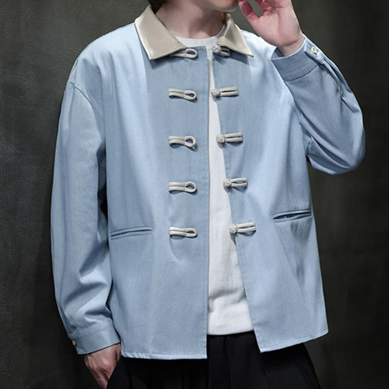 Camisa de algodón de manga larga con botones de rana y bolsillos para hombre de Buddha Stones - image 15