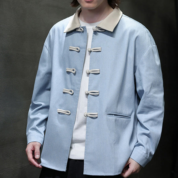 Camisa de algodón de manga larga con botones de rana y bolsillos para hombre de Buddha Stones - image 19