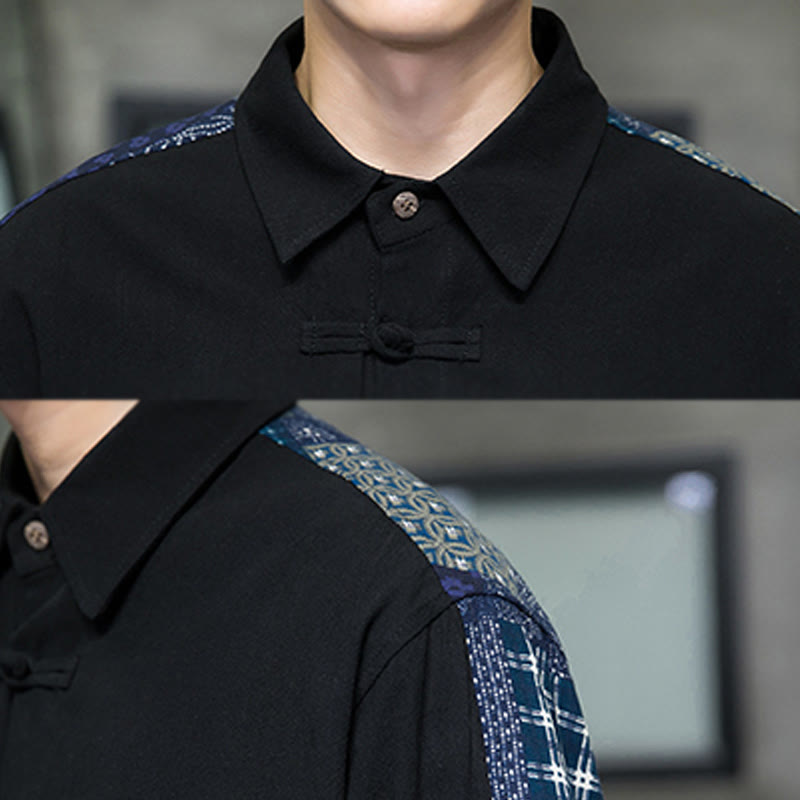 Camisa de manga larga de algodón con estampado floral y costuras de Buddha Stones para hombre - image 7