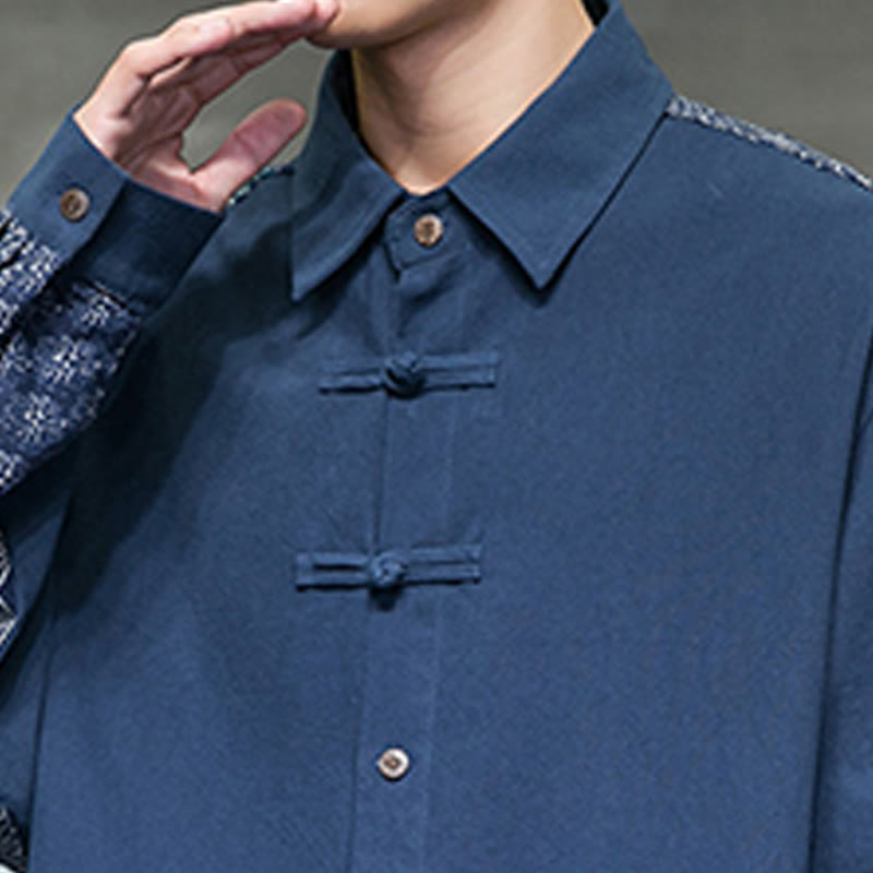 Camisa de manga larga de algodón con estampado floral y costuras de Buddha Stones para hombre - image 21