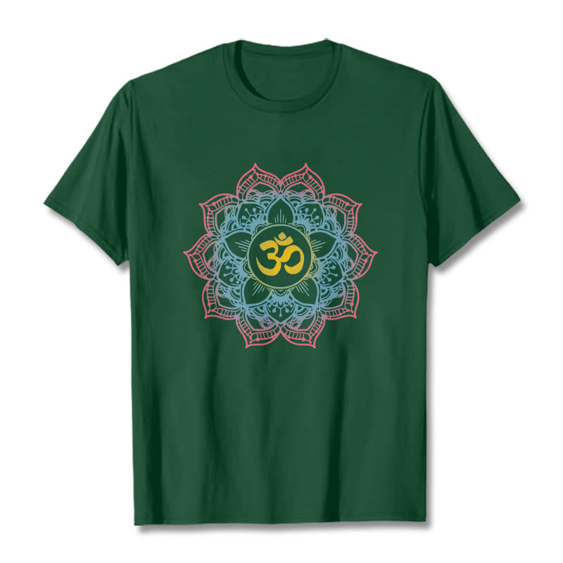 Camiseta con diseño de símbolo OM de mandala en forma de loto y Buddha Stones - Verde bosque - 2XL - image 6