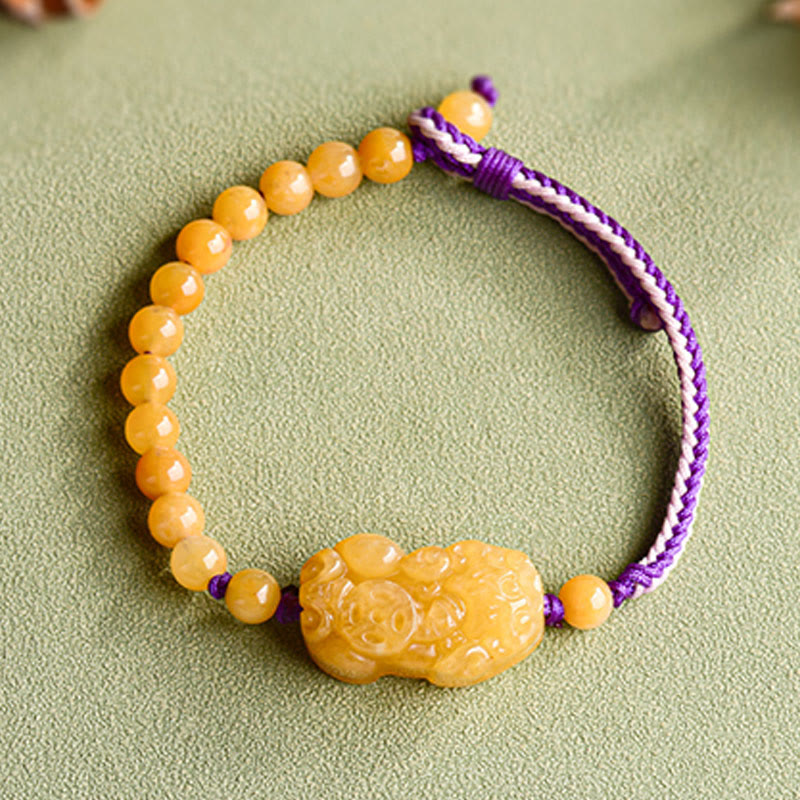 Pulsera de la riqueza PiXiu con cuentas de jade de seda dorada y Buddha Stones - image 2