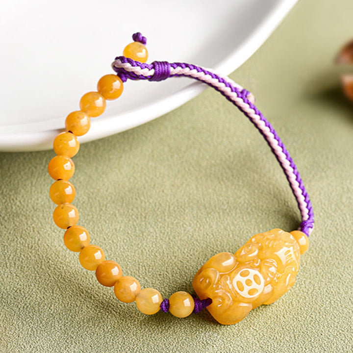 Pulsera de la riqueza PiXiu con cuentas de jade de seda dorada y Buddha Stones - image 3